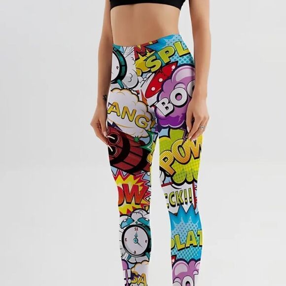 NEW! Anime Cartoon Print Graphics Mid Waist Women's Leggings Yoga Pants Fitness - Picture 3 of 5